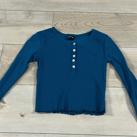 Art Class Girls Long Sleeve Blue Ribbed shirt with White Buttons - Picture 1 of 7
